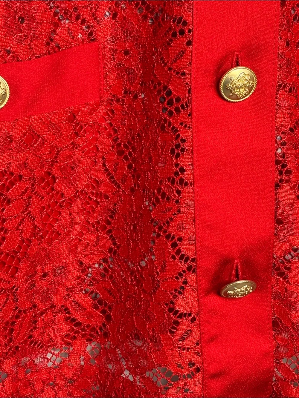 NWT J.Crew Red Lace Lady Gold Buttons Shirt-Jacket